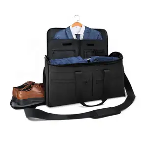 Travel Large Waterproof Hanging Duffel Men Leather Duffle Suit Garment Bag With Shoe Compartment