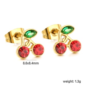 प्यारा लाल चेरी स्टड इयररिंग्स महिला गहने फैशन क्रिस्टल पार्टी प्रेम जन्मदिन शादी के उपहार स्टेनलेस स्टील इयररिंग्स - Product Image 2