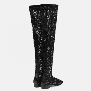 Big Size 46 Summer Floral Lace Upper Women Flat Over Knee Boots Mesh Sexy Long Booties Mature Lady Flats With Heel <b>Shoes</b> - Product Image 3