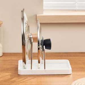 Organisateur de rangement multifonctionnel multi-niveaux pour couvercles de casseroles et ustensiles de cuisine, avec égouttoir intégré - Product Image 2