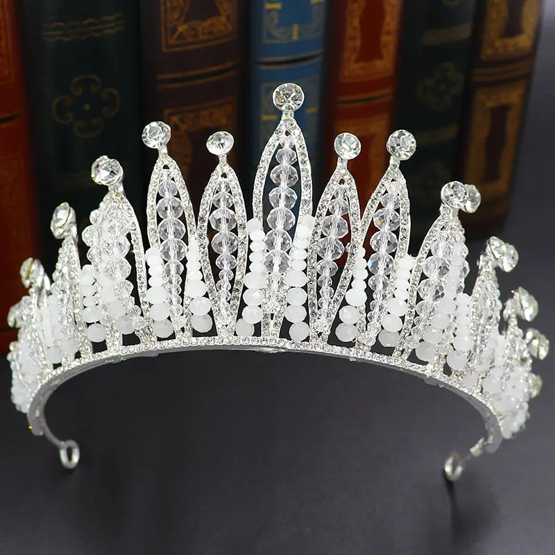 Luxury Shiny Beads Crystal Rhinestone Pageant Crown For Queen Princess Wedding Hair Accessories Bridal Tiara
