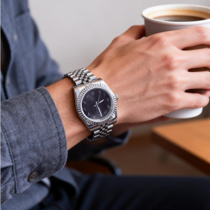 Montres mécaniques pour hommes GMT, design sportif, logo personnalisé, fermoir caché à bouton poussoir, bracelet réglable, étanches - Product Image 1