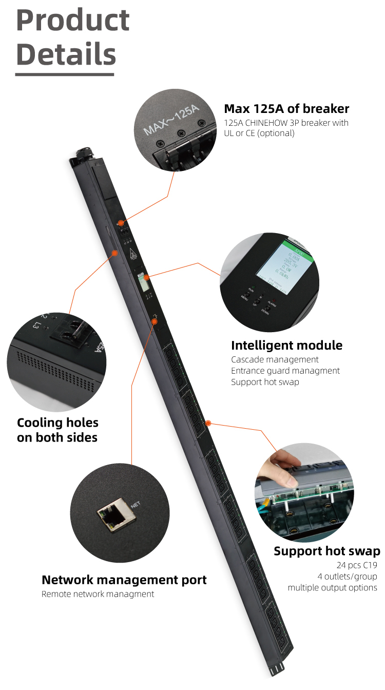 90 kW 125A 3phase 415V to 220V Power Distribution Unit high  Power intelligent remote control PDU socket