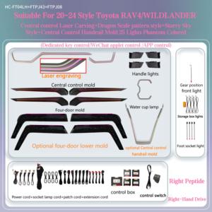 Kit d'éclairage d'ambiance intérieur pour voiture à conduite à droite (RHD) Toyota RAV4 Wildlander 2020-2024, symphonie de 64 couleurs, <span class=keywords><strong>LED</strong></span> RGB - Product Image 1