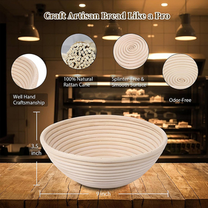 Flash Sale 9 Inch Round Natural Rattan Banneton Bread Sourdough Proofing Basket with <b>Liners</b> - Product Image 5