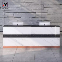 Bureau de réception moderne en bois avec éclairage LED, durable, pour salon, gymnase, école, hôpital, supermarché, spa, hôtel, blanc, garantie de 5 ans