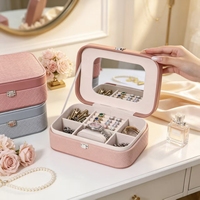 Boîte à bijoux portable matelassée de style nordique en PU, anti-oxydation, design compact, 15*15*7cm, étui de rangement de voyage pour bagues pour femmes