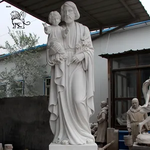 Katholieke Religieuze St Joseph Sculptuur Levensgrote Marmeren Saint Joseph Standbeeld En Kindersculptuur