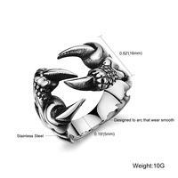 Mode nouveauté personnalisé en acier inoxydable Vintage Punk mâle Dragon griffe anneau ouvert pour les hommes