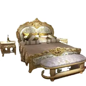 Высококачественная антикварная классическая мебель для спальни ручная резьба древняя желтая кровать роскошный стиль деревянный материал особенность хранения