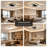 Plafonnier LED carré moderne entrelacé, luminaire de plafond géométrique multi-cadres à montage en surface, noir, pour salon, villa, hôtel