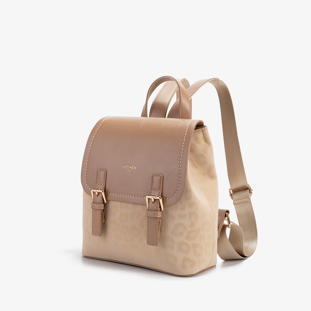 Vintage Bohemian Style Beizge Leather Backpack for Lady  display picture 1