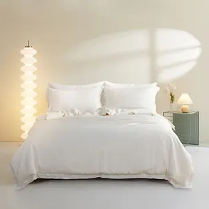 Bán Buôn 100% Hữu Cơ Percale Cotton Linen Giống Như Kết Cấu Comforter Bìa Thoáng Khí Mềm Mại Bộ Đồ Giường Set Với Nút Đóng Cửa