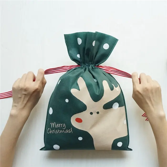 Printed Bags Cute Deer Non-woven Drawstring Gift Bag With Party Decoration Supplier Promotion Price Wholesale Logo Printing