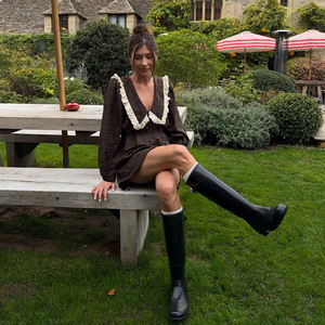 Vestido Mini de Mujer Estilo Preppy Vintage Francés con Ribete de Encaje, Botones Frontales, Manga Larga, Cintura Natural y Cuello Peter Pan Tejido - Product Image 6