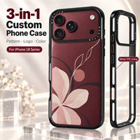 Coque de téléphone anti-chute 3 en 1 personnalisée pour iPhone 18 Series, dos en acrylique transparent, doublure en TPE blanc, anneau de caméra amovible, vente en gros OEM