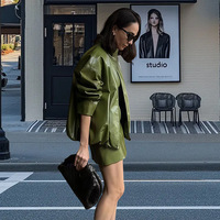 Nouveau blazer mi-long en PU pour femme, style streetwear, uni, teinture unie, ensemble veste + robe, imperméable et écologique