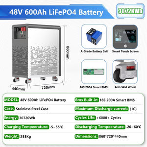 48V 600Ah LiFePO4 배터리 블루투스 16S2P BMS 900Ah 휠 30Kwh 6000 + 사이클 51.2V 리튬 배터리 팩 - Product Image 3