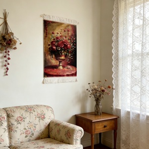 <span class=keywords><strong>Tapisserie</strong></span> vintage à motif de rose peinte à l'huile, 60*90cm, <span class=keywords><strong>avec</strong></span> franges en soie de mûrier, décoration murale artistique - Product Image 6