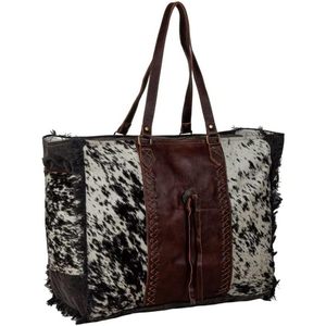 Bolso Myra con Estampado de Vaca para Mujer, Bolso de Mano de Cuero Genuino con Pelo de Vaca, Estilo Occidental - Product Image 3
