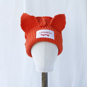 <span class=keywords><strong>Bonnet</strong></span> d'hiver design pour femmes avec oreilles à la mode étiquette de marque personnalisée tissu commun à la mode - Product Image 3