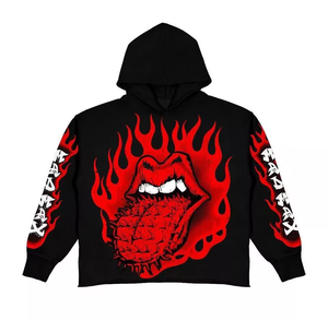 <span class=keywords><strong>Felpa</strong></span> con Cappuccio Oversize da Uomo, Stampa Grafica <span class=keywords><strong>Fiamme</strong></span>, Logo Personalizzato, Moda Urbana Hip Hop - Product Image 3