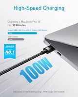 Kabel Anker USB C ke USB C 100W 10ft Baru Nylon USB 2.0 Tipe C Kabel Pengisian Daya & Data Pengisian Cepat untuk MacBook Pro iPhone 17 16 15