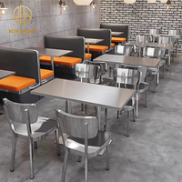 Industrielles Edelstahl gepolstertes Leder Fast Food Commercial Restaurant Möbel Sofa Tisch und Stuhl Stand Sitzset