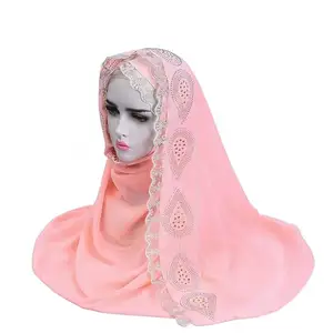 Hồi giáo khăn Rắn Đồng bằng bong bóng voan hijab với Ren Fancy Veil chiếc khăn