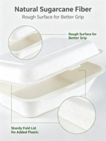 Boîte à lunch en bagasse biodégradable jetable de 9 pouces à 3 compartiments, entièrement dégradable, en pulpe, pour plats à emporter, modèle B037-3C