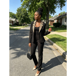 Blazer personnalisé pour femme, motif léopard, style football <span class=keywords><strong>La</strong></span> <span class=keywords><strong>Sape</strong></span> Culture Congo, noir, revers pointus, pour homme, idéal pour les fêtes d'anniversaire - Product Image 1