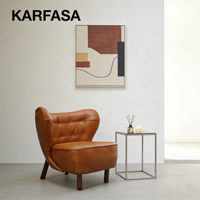 Fauteuil de détente moderne en cuir véritable fait à la main avec pieds en bois pour appartements, salons, chambres et hôtels