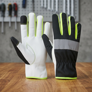 Gants de travail en cuir PU avec embouts antidérapants, bracelet élastique, gants de sécurité polyvalents - Product Image 3
