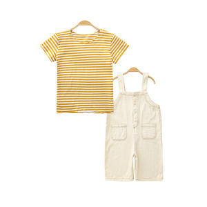 Conjuntos de Ropa para Niños, Trajes de Pantalones a Rayas para Niñas con Camisa de Manga Corta al por Mayor - Product Image 1