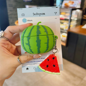 Funda de silicona 3D con diseño de sandía para Apple AirPods Pro 2 3 4, cubierta de auriculares con cadena y dijes de frutas, estilo INS, bonita caja. - Product Image 3