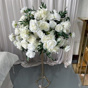 GreenLife High Quality Modern Silk Cream White Rose and Greenery Flower Ring for Wedding <b>Table</b> Candelabra <b>Decor</b> - Product Image 6