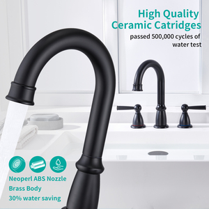 ก๊อกน้ำห้องน้ำแบบติดตั้งบนอ่างล้างหน้า 3 รู ขนาด 4 นิ้ว ดีไซน์ทันสมัย ทำจากทองเหลืองและสแตนเลสสีดำ พร้อมระบบควบคุมการไหลของน้ำแบบเซรามิก - Product Image 6