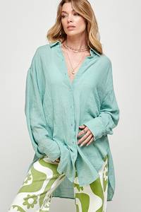 Camicetta a tunica di <span class=keywords><strong>lino</strong></span> a maniche lunghe <span class=keywords><strong>bianca</strong></span> abbottonata oversize in garza da <span class=keywords><strong>donna</strong></span> Top per <span class=keywords><strong>donna</strong></span> - Product Image 4