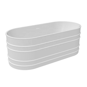 <span class=keywords><strong>Baignoire</strong></span> ovale autoportante en acrylique blanc brillant à nervures horizontales <span class=keywords><strong>de</strong></span> 1,6 m, <span class=keywords><strong>baignoire</strong></span> profonde moderne avec trop-plein central - Product Image 5