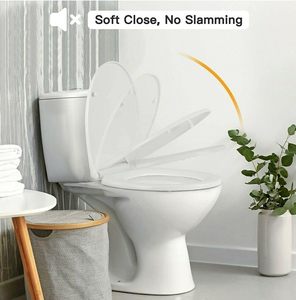 YYU Artículos sanitarios Forma redonda Cubierta de <span class=keywords><strong>asiento</strong></span> de inodoro de cierre silencioso <span class=keywords><strong>Asiento</strong></span> de plástico PP Fácil de instalar y limpiar <span class=keywords><strong>Asiento</strong></span> de inodoro francés - Product Image 2