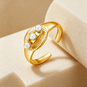 HB0760 Anillo Abierto de Acero Inoxidable con Estrella de Mar y Perla, Estilo Boho, Ojo de Sol en Oro de 18k, Ajustable, para <span class=keywords><strong>Mujer</strong></span>, Joyería de Moda - Product Image 4