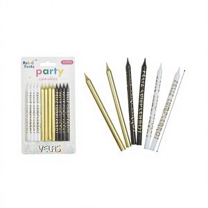 Peiyong – Lot de 12 bougies festives en cire, dorées, noires et blanches, pour fêtes, anniversaires, Pâques, Nouvel An et autres événements – Forme conique - Product Image 1