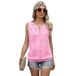 T-shirt décontracté sans manches pour femme printemps-été avec nouveau design plissé ajouré au col en tissu tricoté anti-boulochage - Product Image 2