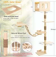 Arbre à chat en bois, tour d'escalade pour animaux de compagnie, cadre d'escalade en bois pour chat adulte, étagère murale, étagères montées avec hamac