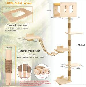 Kayu Kucing Pohon Pet Memanjat Scratcher Menara Kayu Dewasa Kucing Memanjat Bingkai Dinding Rak Dipasang dengan Tempat Tidur Gantung - Product Image 3