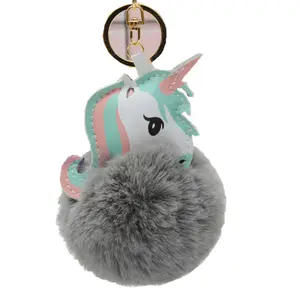 Pompon unicorno portachiavi coniglio palla di pelliccia cavallo portachiavi anello Porte Clef borsa portachiavi auto