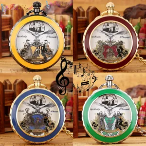 Best Gift Magic School Themed Vintage Musical Clock Box Music Pocket Watch With Chain