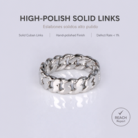 Bague fine à maillons cubains de haute qualité, plaquée or 14 carats avec placage rhodium, bijoux hip-hop, vente directe d'usine