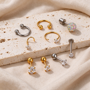 Pendientes de Acero Inoxidable con Circonita Cúbica, Aretes de Piercing Corporal de Múltiples Estilos, Joyería de <span class=keywords><strong>Aro</strong></span> de Herradura y Pendientes de Tuerca Plana - Product Image 4