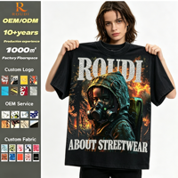 T-shirt Homme Vintage Délavé Oversize avec Logo Personnalisé, Imprimé Graphique Masque, Streetwear Coton Manches Courtes, OEM ODM Vente en Gros
